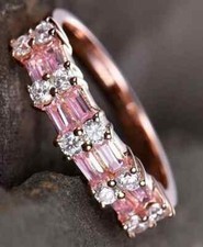 3Ct Baguette Cut Lab-Created Pink Sapphire Engagement Ring 14K Rose Gold Plated