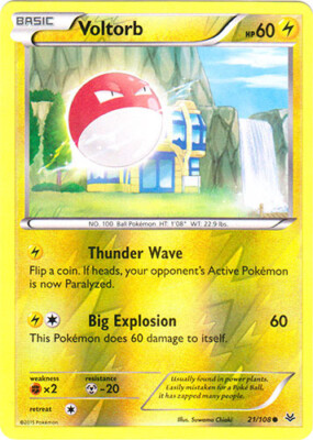 Pokémon Karte: Voltorb (21/108) – Reverse Holo, Aus XY Roaring Skies, 1. Edition