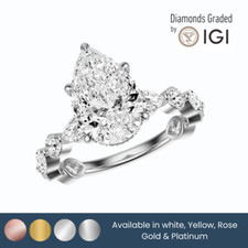 IGI 3.13 CT F VS2 Pear Cut Lab Grown Diamond Engagement Ring Platinum 900