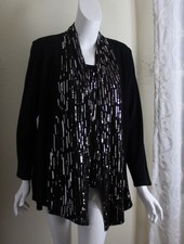 Exclusively Misook Sz M Lux Acrylic Knit Black Sequin Art Twinset Jacket Top