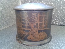 ANTIQUE JAPANESE LAQUERED PAPIER MACHE GOLD HAND PAINTED BOX