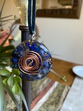 Lapis Lazuli and Turquoise infused copper spiral pendant necklace