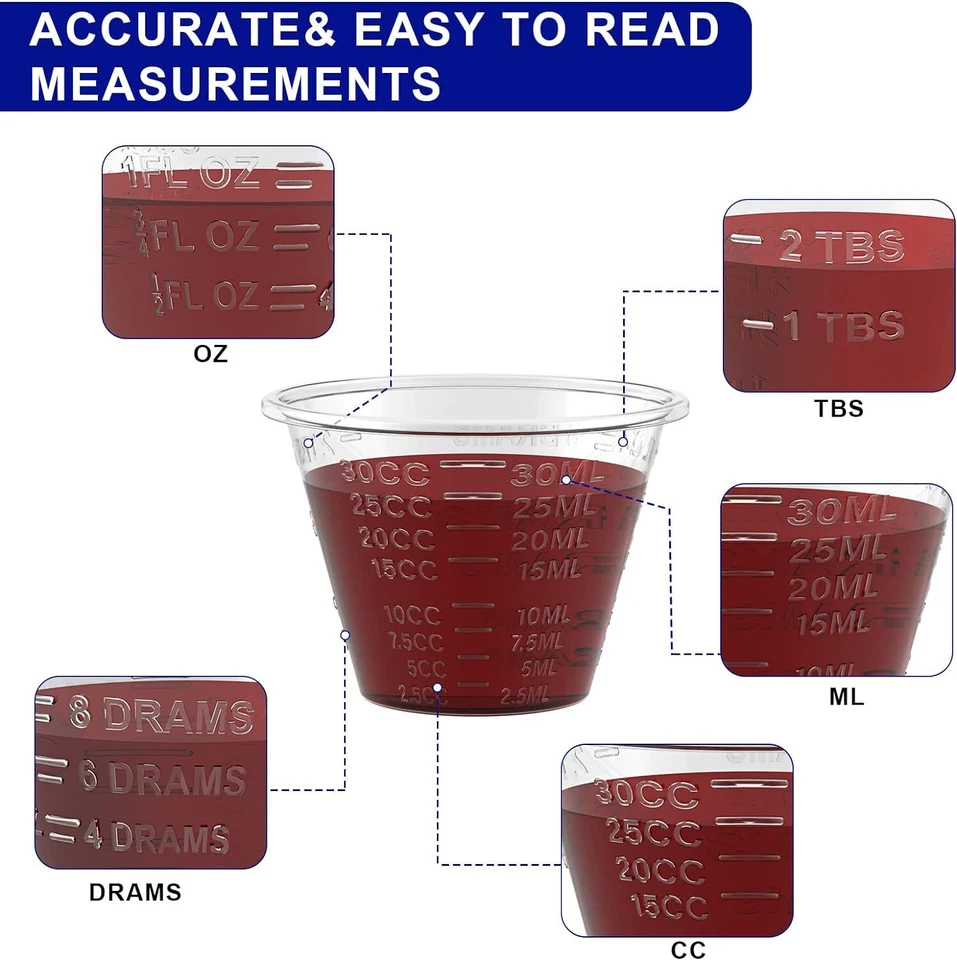 Tazas medicinales desechables graduadas, paquete a granel de 500, 1 oz (30 ml) taza medidora Foto 3 de 4