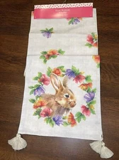 New Isaac Mizrahi Easter Spring table runner bunny flowers 14" x 72"