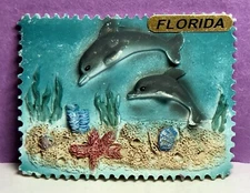 Vintage Florida Refrigerator Magnet State USA America Tourist Dolphins Raised