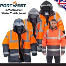 Image of PORTWEST Hi Vis Winter Traffic Jacket Waterproof Padded Lined Safety Work Coat