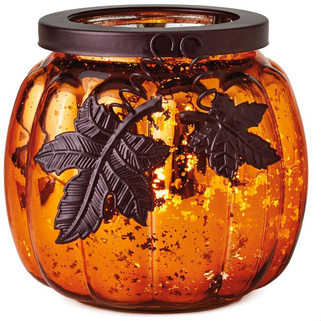 NEW Hallmark Mercury Glass Pumpkin Candle Holder w/ LED Light Copper