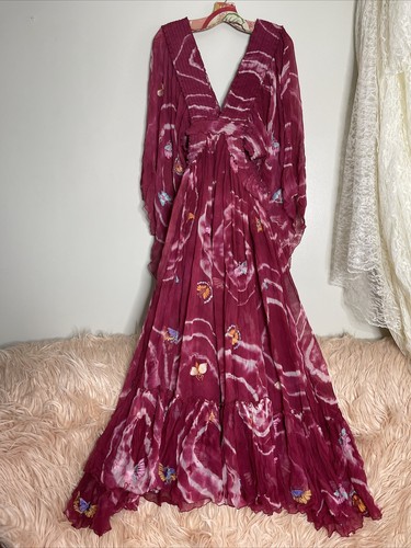 Free People X Fillyboo Madame Butterfly Embroidered chiffon Maxi Dress M - 第 4/11 張圖片