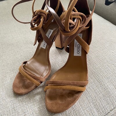 Jimmy Choo Shoes Heels Sandals Suede Flynn 85 Brown Beige Women's