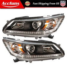 Front Pair For Honda Accord Sedan 2013-2015 Headlights Black Right+Left Halogen