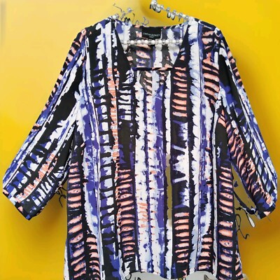 DESIGNERBLUSE ''CYNTHIA ROWLEY'' XL VINTAGE LUFTIG 3/4 ARM FANTASIE-PRINT