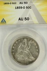 1859-O Seated Liberty Half Dollar : ANACS AU50