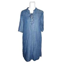 Chelsea & Theodore women's blue denim shift dress midi size small