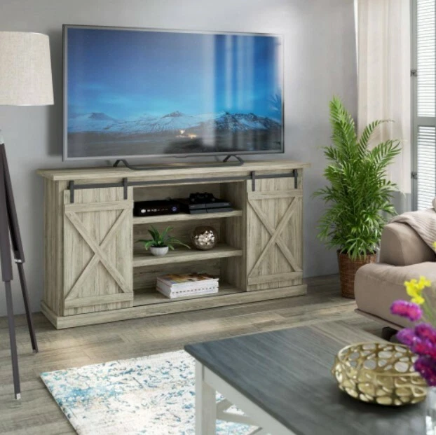 Farmhouse TV Stand Up To 70 Inch TVs Barn Door Entertainment