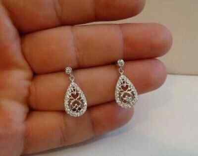 0.60Ct Lab Created Round Diamond Drop & Dangle Earrings 14K White Gold Finish
