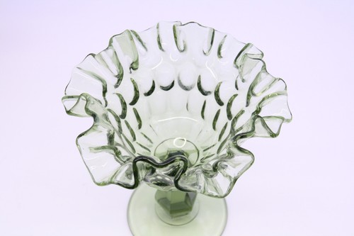 Fenton Thumbprint Candy Dish Olive Green Glass Ruffled Edge Pedestal - Picture 8 of 9