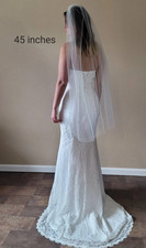 Medium Volume Cut Edge Bridal Veil Light Ivory Fingertip Length 45 inches