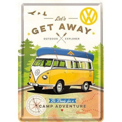 Nostalgic-Art - Mini-Blechschild Metallschild 10x14 cm -VW Bulli Let's Get Away!