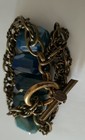 Rare Vtg Aris Geldis Paris Blue Agate Stone Chain Bracelet w/Brass 7 " Long! — photo 3
