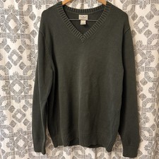 LL Bean V-Neck Sweater Mens Sz Large Tall Green 100 Cotton Pullover