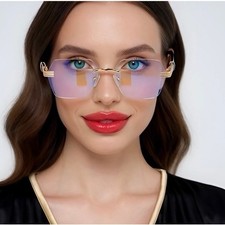 Rimless Geometric Clear Lens Eyeglasses Gold Black Hexagon Fashion Glasses Women
