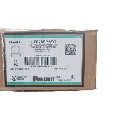 PANDUIT UTP28SP25YL CAT6 PERFORMANCE UTP PATCH CORD. 25FT. YELLOW. BOX OF 10