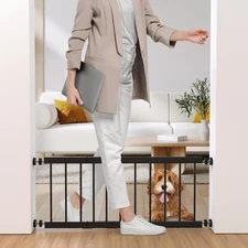 Dog Gate Indoor,18"-45" Adjustable Extra Wide Metal Short to Step Over,-BLACK