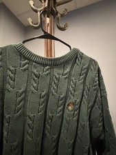 Vintage Chaps Ralph Lauren Crest Chunky Heavy Green Cotton Sweater Size Large