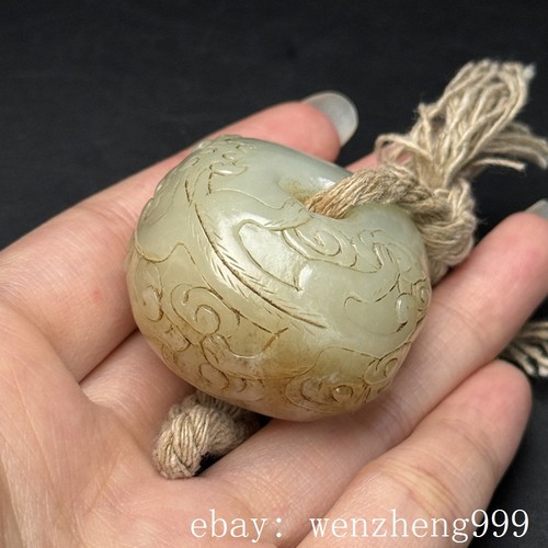 1,8 Zoll alter China antiker Hetian Jade geschnitzter Fengshui Reichtum Drache Anhänger Statue - Bild 6 von 9