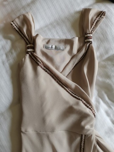 Amanda Wakeley Cream Beige Lined Chiffon Dress With Beaded Detail Size 8 - Picture 6 of 7
