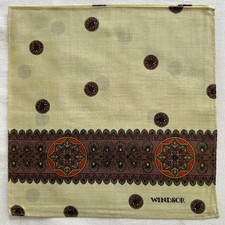 Fazzoletto vintage marrone damascato pois cotone giallo chiaro uomo tasca quadrato 17"~P