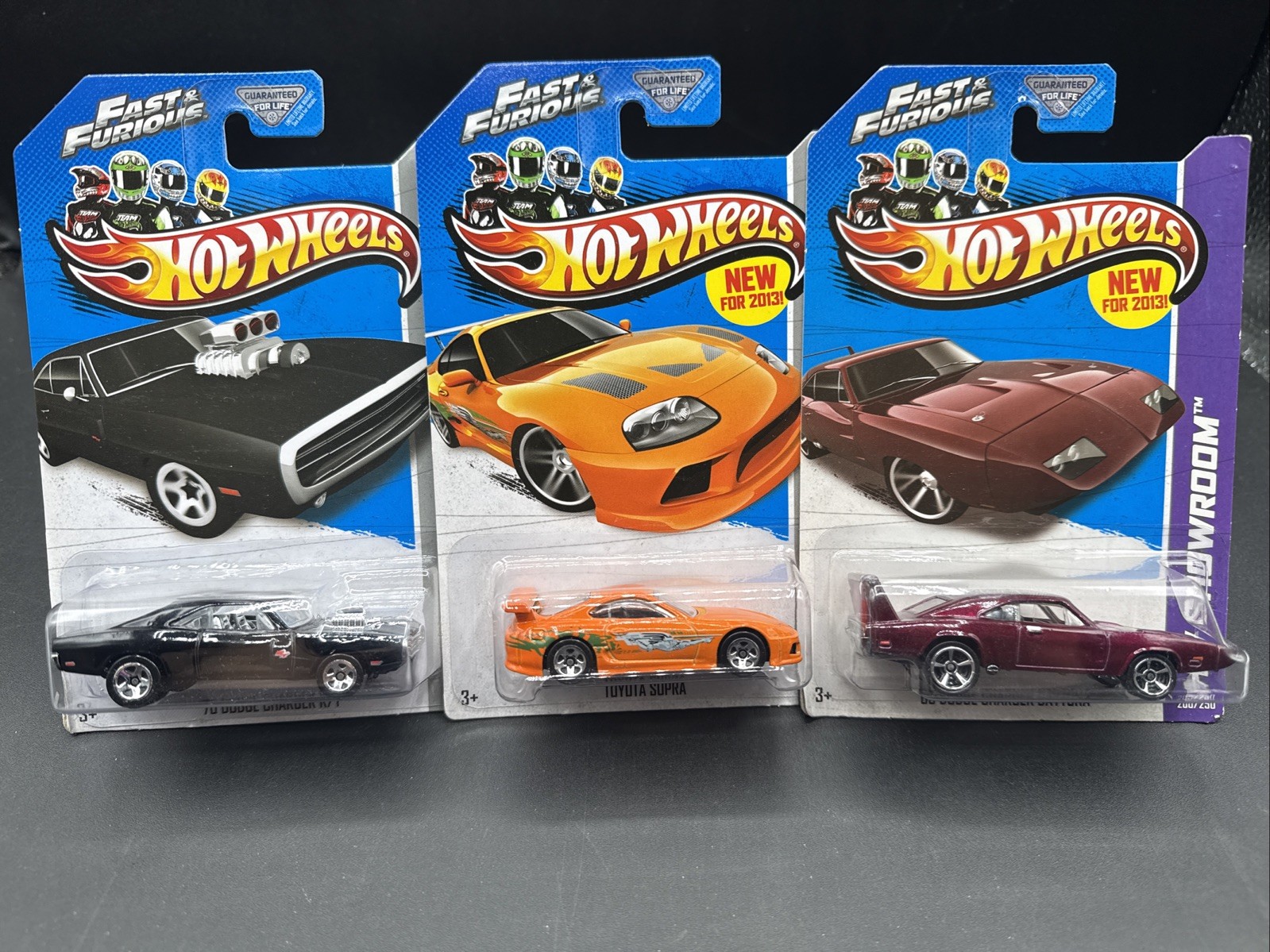 2013 Hot Wheels LOT X3 Fast & Furious ORANGE TOYOTA SUPRA Black 70 Charger Dayto