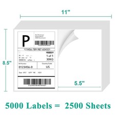 5000 8.5"X5.5" Half Sheet Shipping Labels Self Adhesive for Laser InkJet Printer
