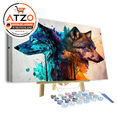 Malen nach Zahlen Rahmen Wolf 40x50 cm Leinwand Acryl