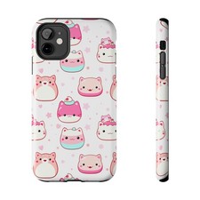 Kawaii Cat Mochi Pattern Phone Case Tough Phone Case