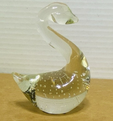 Vtg  Leonard Towle Glass Clear Swan Paperweight Figurine w Control Bubble