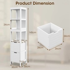 5-Tier White MDF Storage Cabinet with Drawers and Shelves, 1.44m Tall