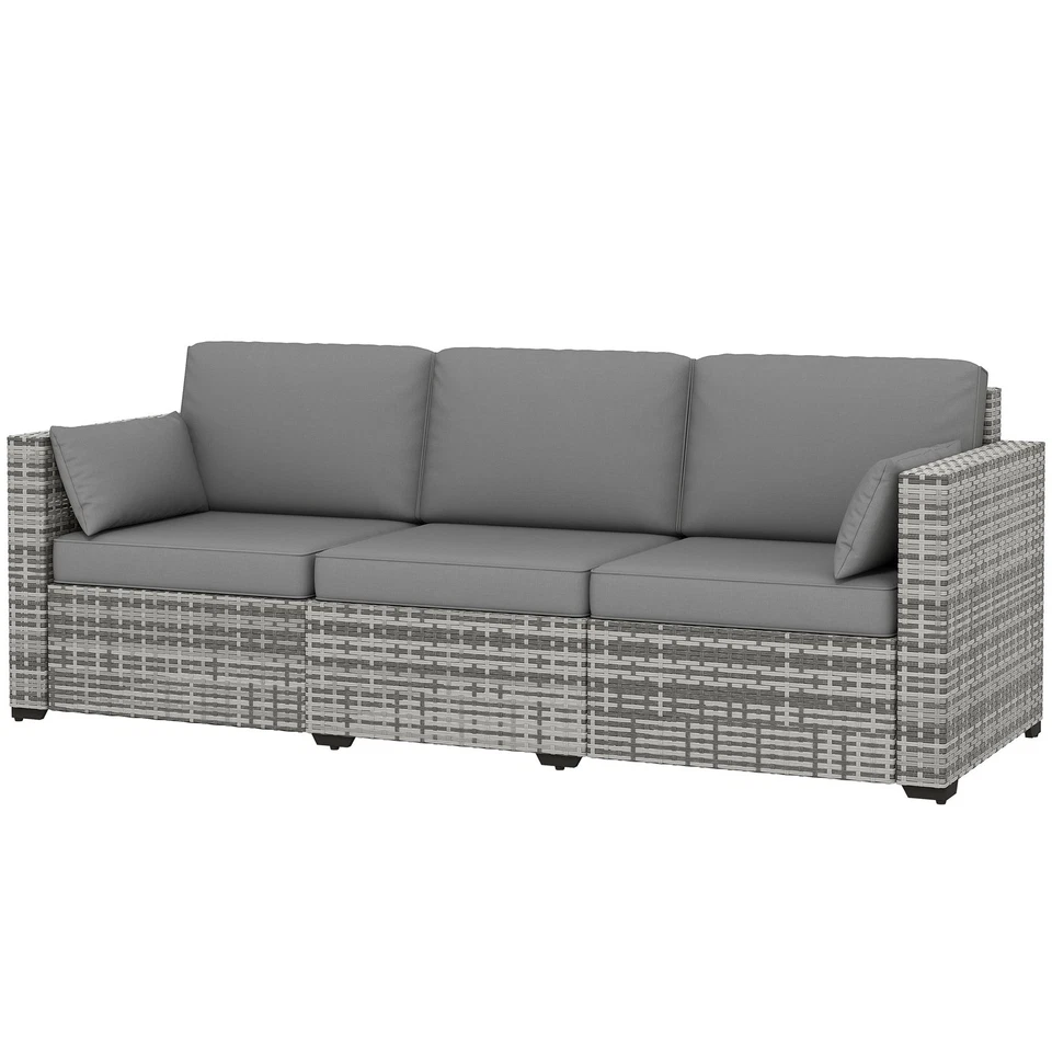 Outsunny Three-Seater Outdoor Wicker Patio Furniture, Gray - Image 4 of 4