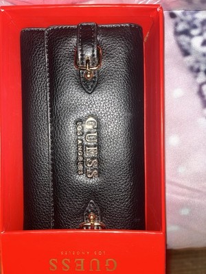 GUESS Black Solid Folding Wallet for Women Logo Theme, Logo Accents