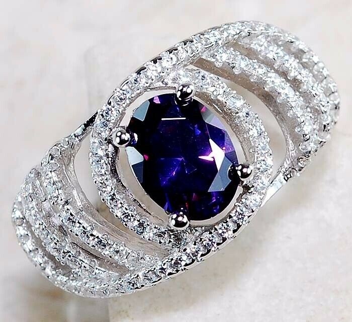 4CT  Amethyst 925 Solid Sterling Silver Ring Sz 6 &6-2