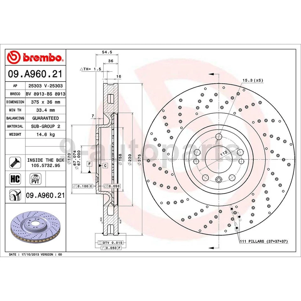 Rotores de freno de disco delanteros traseros Brembo OE para Mercedes-Benz ML550 2012 2013 Foto 3 de 4