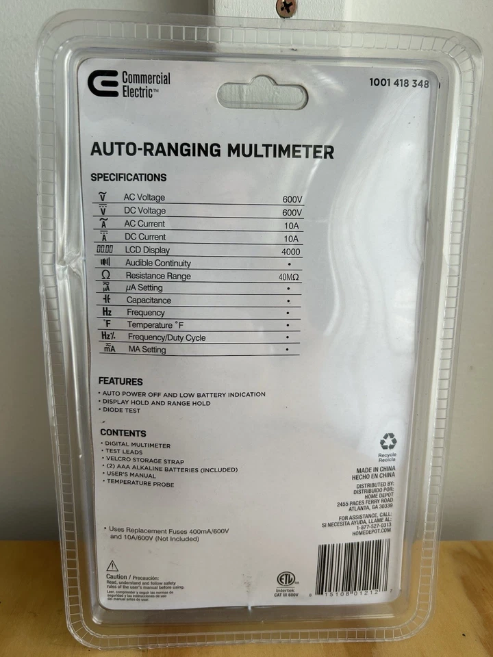 Multímetro digital eléctrico comercial de rango automático modelo MS8301B Foto 2 de 2