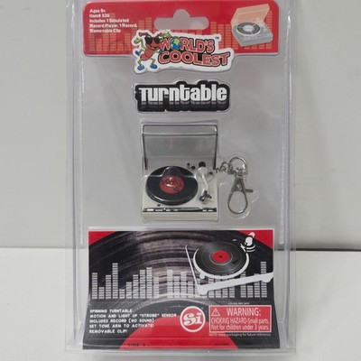 World's Smallest Coolest TURNTABLE Keychain Mini Miniature spins light up strobe