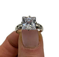 Vintage 925 Sterling Silver Cubic Zirconia Ring Square Cut Statement Size 8