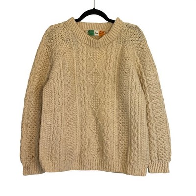 Mary Smith Handmade Irish Wool Aran Cable Knit Sweater Cream Vintage Ireland