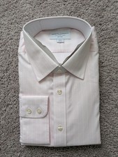 Charles Tyrwhitt Shirt 18/35 Light Pink Stripe Herringbone Classic Fit NWT