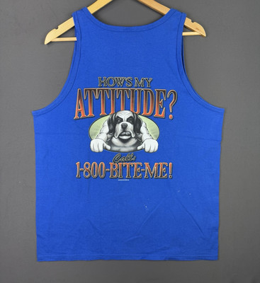 Vintage Y2K Big Dogs How's My Attitude? Call 1-800-Bite-Me! Blue Tank Top Anvil