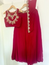 Punjabi Plazo And Top Full Outfit With chuni - Magenta Pink