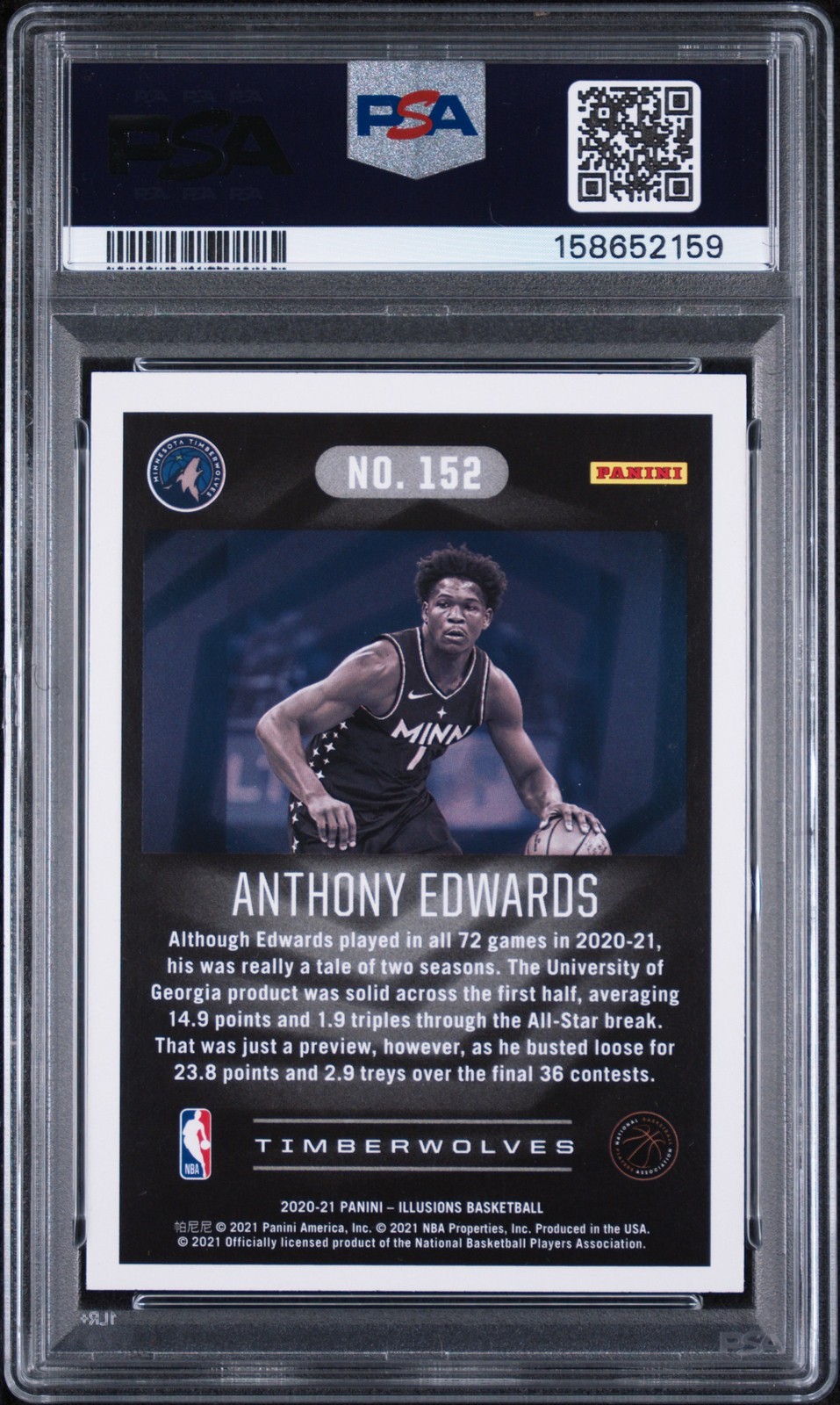 2020 PANINI ILLUSIONS #152 ANTHONY EDWARDS ROOKIE RC PSA 10 view 2