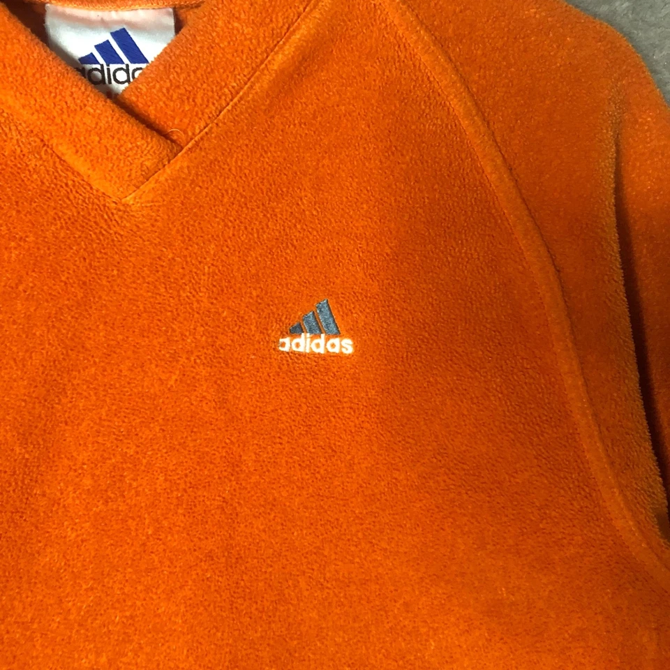 Vintage 90s adidas Fleece Sweatshirt Large Hunter Orange Bright Track Terry Y2K - Image 2 of 4